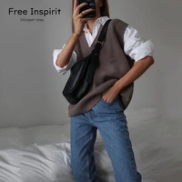 2020 free inspirit new arrival casual sports all match computered knitted v neck pullover wide waist springautumn vest sweater