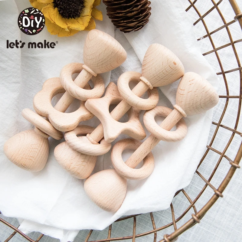 baby rattle Let'S Make 3 шт. конусный Тип бука деревянная детская погремушка детские погремушки в кроватку мобильные деревянные детские Bpa Бесплатно Детские Прорезыватели игрушки, погремушки для младенцев - Цвет: baby rattle