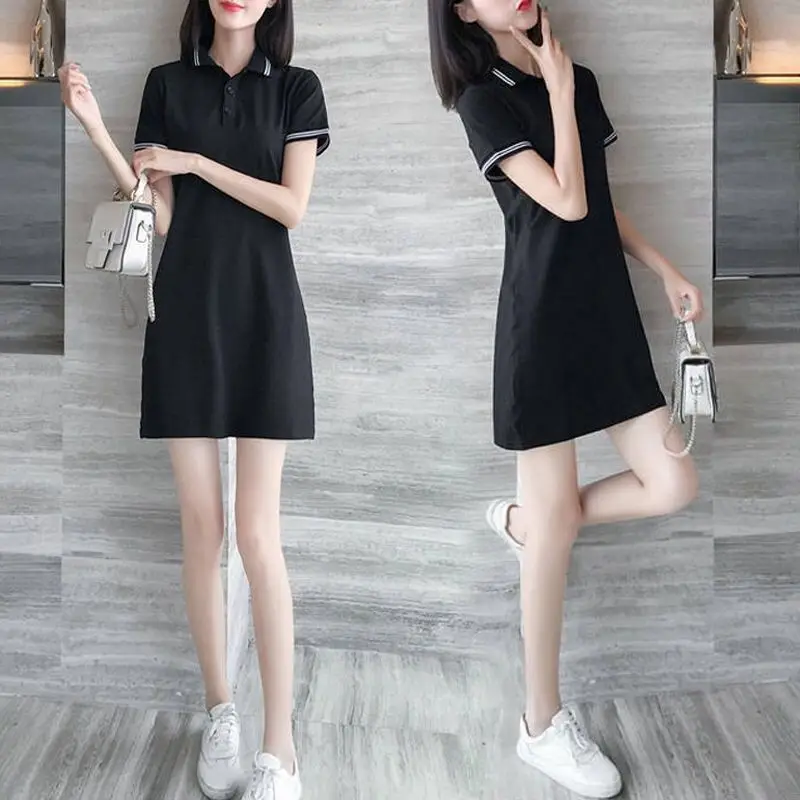 

2021 summer new slim sports leisure short sleeve large polo collar medium length T-shirt Paul dress
