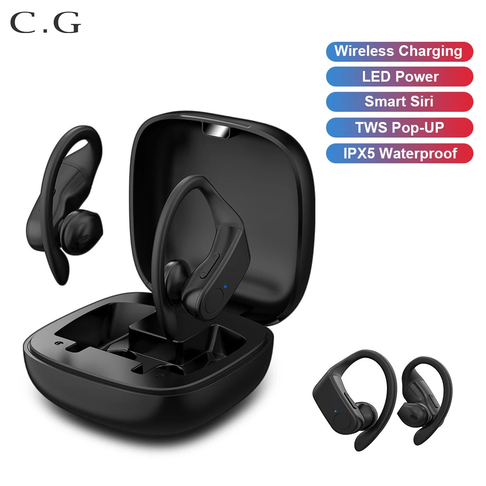 CG TWS Беспроводная Спортивная Bluetooth-гарнитура полувкладыши зарядка 6DHIFI спортивные
