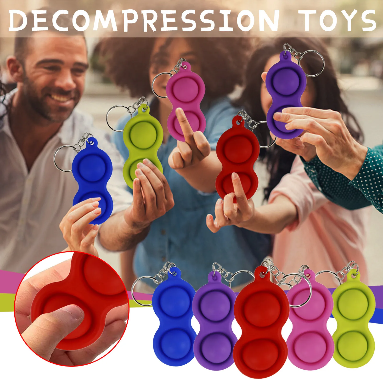

Stress Relief Fidget Toy Simple Dimple Pop It Fat Brain Small Keyring Pendant Push Bubbles Autism Special Needs Adult Kids Toys
