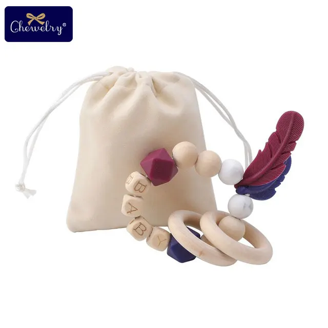 19CP0118 1 шт. детские игрушки Силиконовый браслет с перьями бука деревянные Прорезыватели для зубов DIY Детские Настраиваемые имя деревянные погремушки Прорезыватели грызунов - Цвет: 19CP0118
