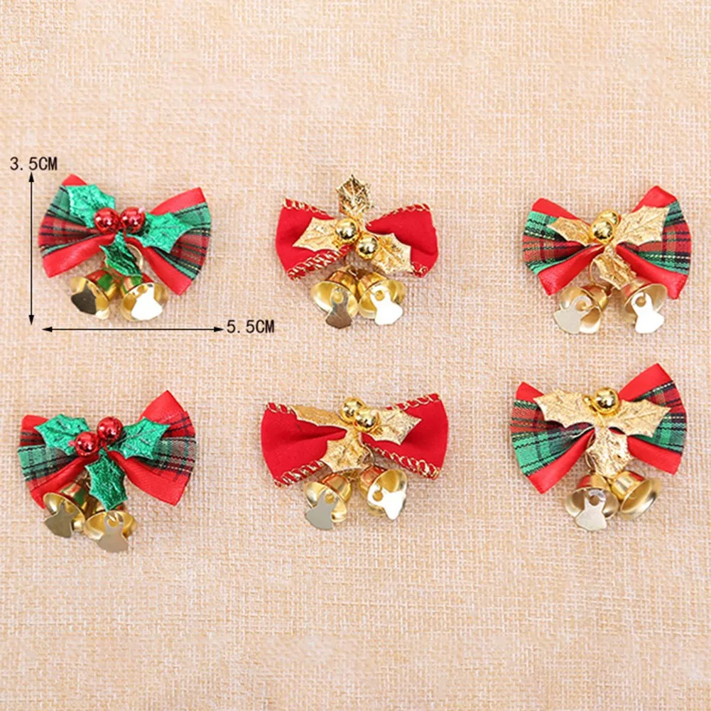 

Accessories Bows With Bells 10pcs 5.5*3.5cm Christmas Craft DIY Fabric For Gift Ornament Party Tree Wreath Xmas