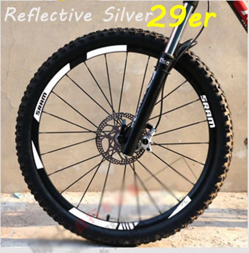 29er Refle Silver MTB обода колеса наклейки для горный велосипед замена Светоотражающие Fluo Гонки Велоспорт грязи виниловые обода наклейки - Цвет: 29er Refle Silver