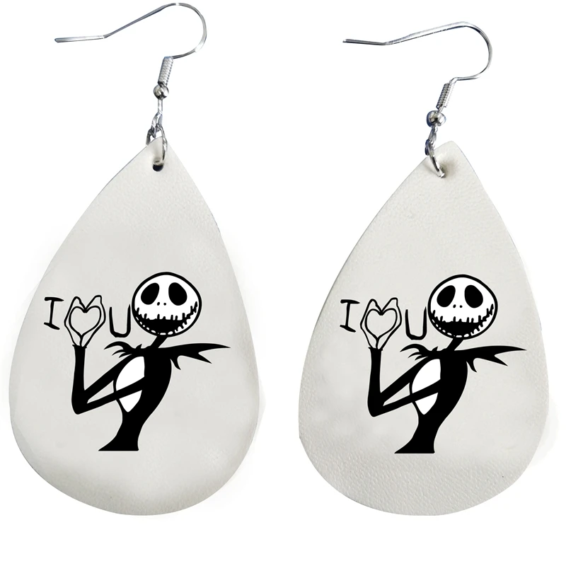 

I Love You Faux Leather Tear Drop Earrings Black Glitter Day of the Dead Earrings Made To Order