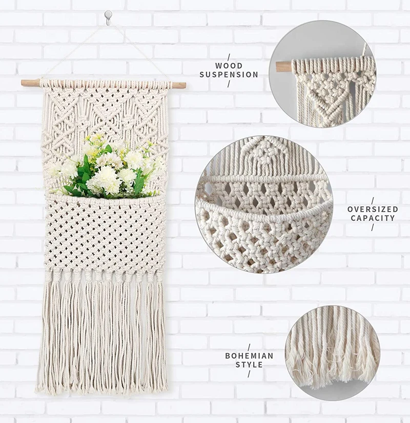 

Macrame azine Storage Organizer, Wall Hanging Decor, Mail Holder Key Organizer, Cotton Woven Hanging Pocket Boho Wall