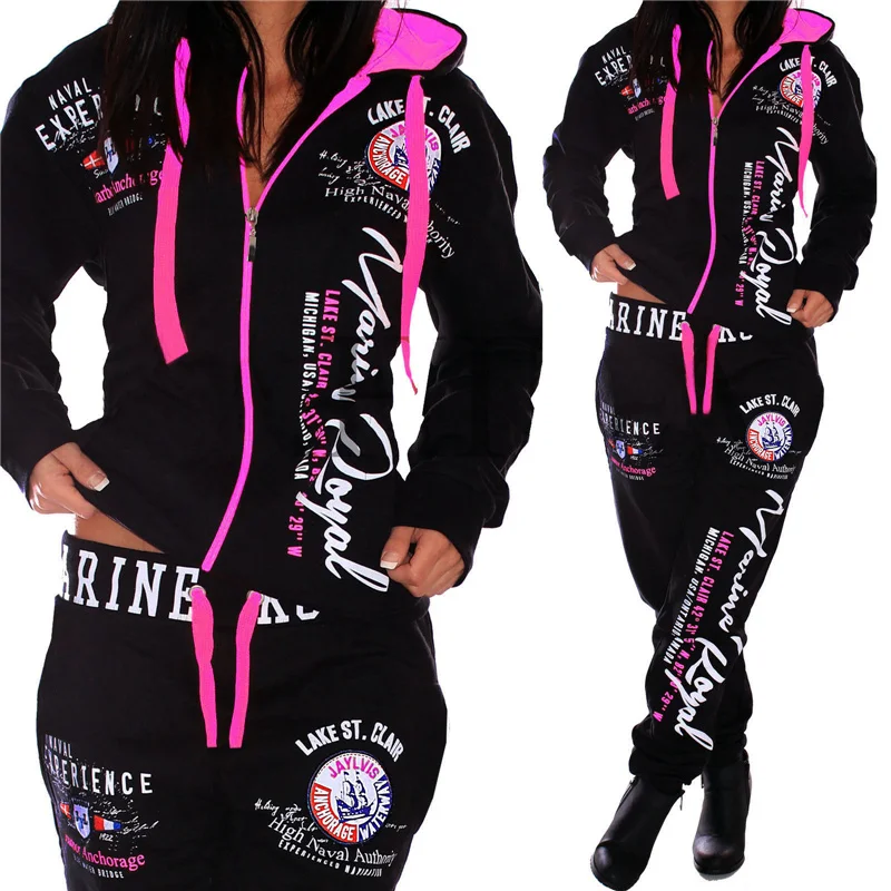 ZOGAA Autumn Women Sportsuit Casual Hooded Sweatshirt Sweatpants 2 Piece Sets Tracksuit Female Printed Zipper Pocket Sweatsuits | Женская