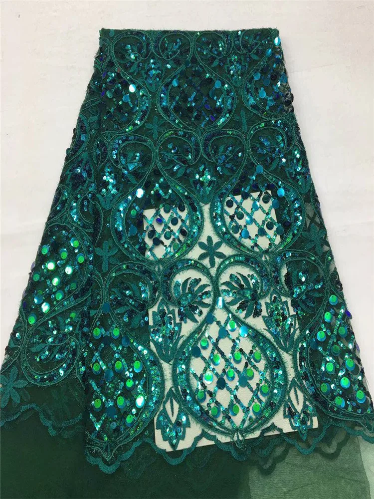 

African Embroidery Tulle Lace Fabric with Sequins High Quality French Mesh Lace Fabric 5 Yards for Wedding Dress DCF1024