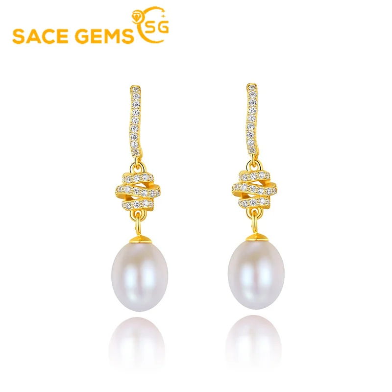 

SACE GEMS Women Earrings S925 Sterling Silver Natural Pearl Eardrop Zircon Fashion Boutique Jewelry Gift Accessories Ear Stud