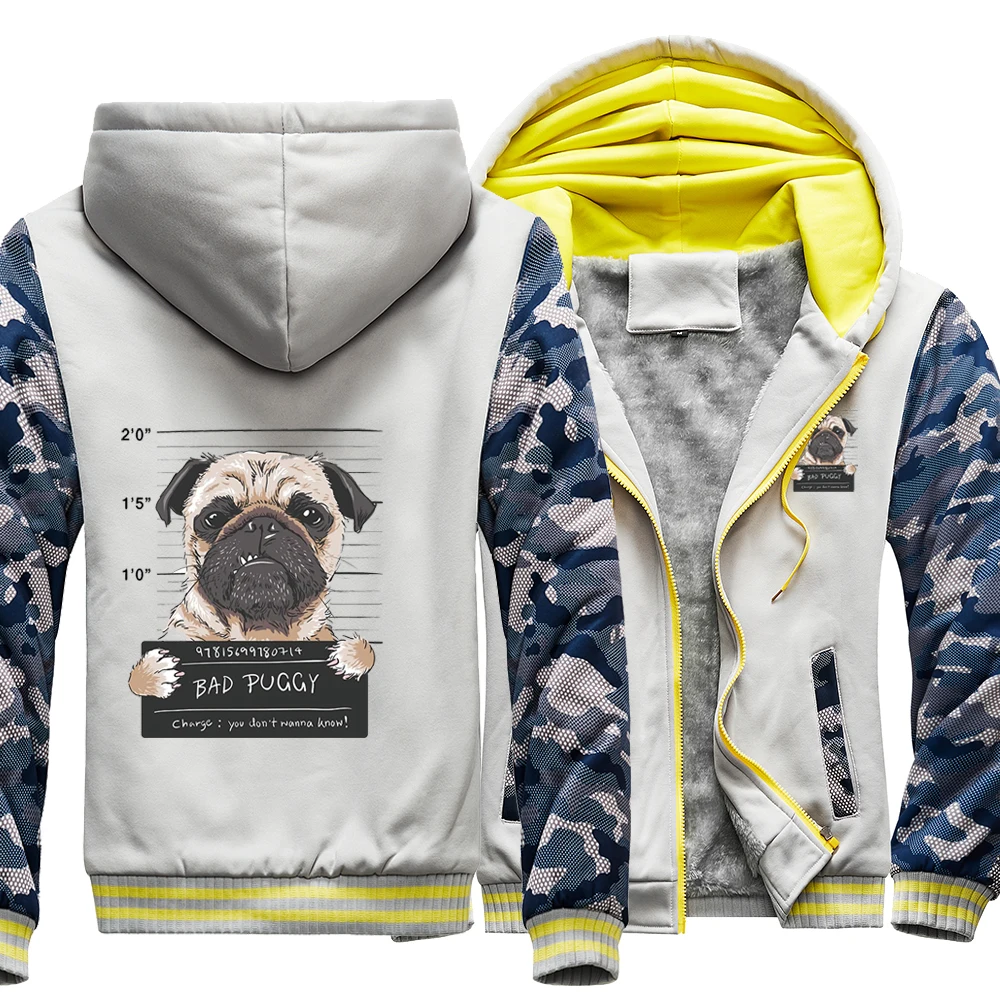 

Bulldog Bad Puggy Street Hoodies Winter Warm Outdoor Printed Hoodie Top Men Casual Fitted Hip Hop Hoody Loose Black Sweatshirt