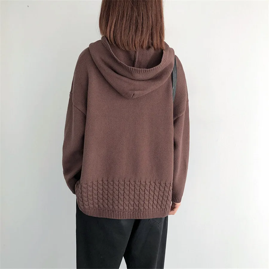 

Autumn Winter Women Candy Color Hooded Sweater Long Sleeve Knitted Sweater Casual Negative Pullover Jumpers New Female Hoodies