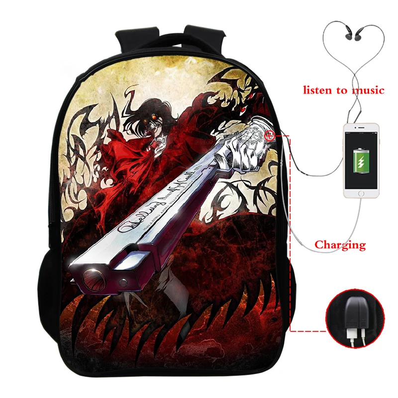 

Black Butler Backpack Multifunction USB Charging Bag for Teenage Girls Daily Large Travel
