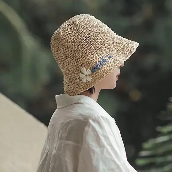 

Sunscreen Sun Hat Women's Summer Foldable Hand-Woven Straw Hat Fashion Beach Hat Women Sun Protection Fisherman Hat
