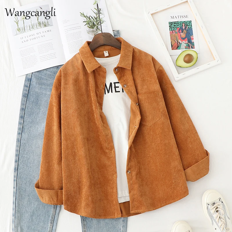 

Wangcangli Corduroy Women Blouses Shirts Tunic Womens Tops And Blouses 2021 Womenswear Long Sleeve Clothing Button Down Loose