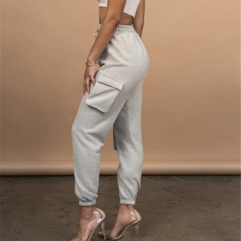 

Vintage Waist Woman Harajuku Sweatpants Trousers Spring Patchwork 5 Colors Joggers Solid High Pants Elastics Autumn Patchwork Jo