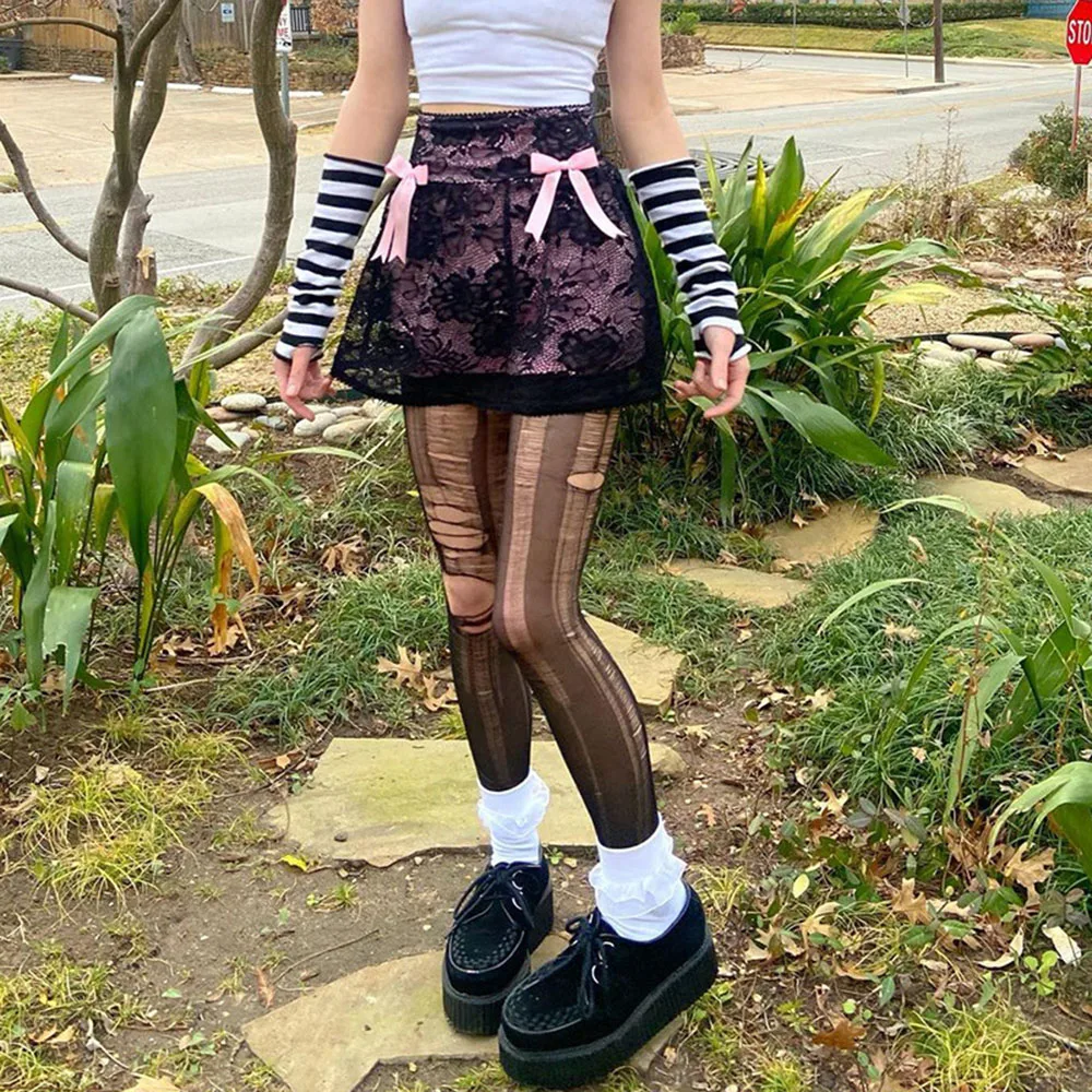 

Gothic Skirt Fashion Sexy Hipster Designer Creative Popular Thin Spring Summer 2021 Lace Splicing Bow High Waist