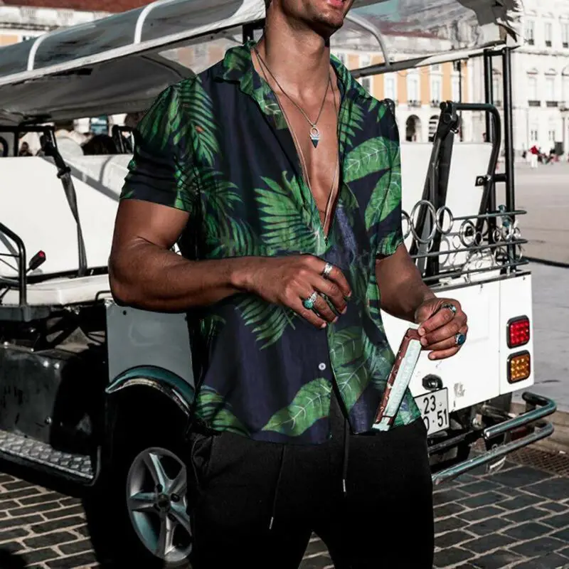 

Men's Summer Hawaiian Casual Shirt Men Floral Beach Short Sleeve Shirts Tops Tee Button Down Top Slim Fit Stylish Shirts