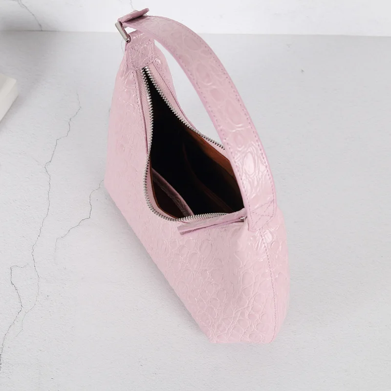 

WOMEN Dumpling Bag Crocodile Pattern Half-month Bag 2020 Summer New Fashion Underarm Cowhide Shoulder Real Leather Bag X012