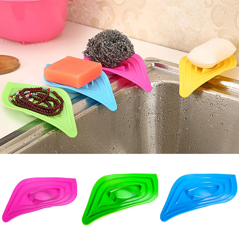

Leaf Shape Plastic Soap Dish Multifunctional Anti Slip Soap Box Sink Drain & Clean Sponge Holder Punch-free Tray Container