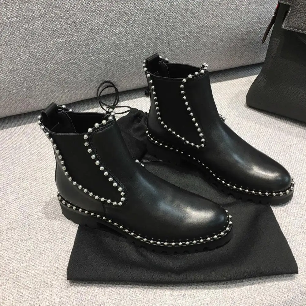 Ботинки Челси с жемчужным декором Новинка 2019 года Осенняя женская обувь из
