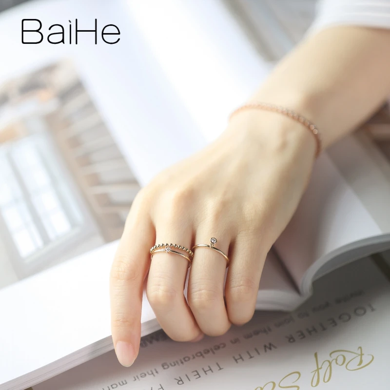 BAIHE однотонное 14K желтое золото 0.05CT H/SI круглые натуральные бриллианты свадебные