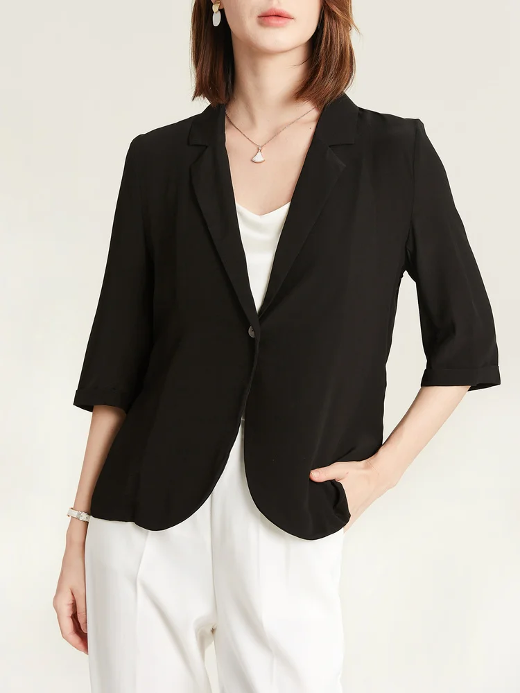 Black Silk Small Suit 2021 Fashion Women's Clothing Autumn 100% Natural Mulberry Silk Women's Clothing Suit Office Coat
