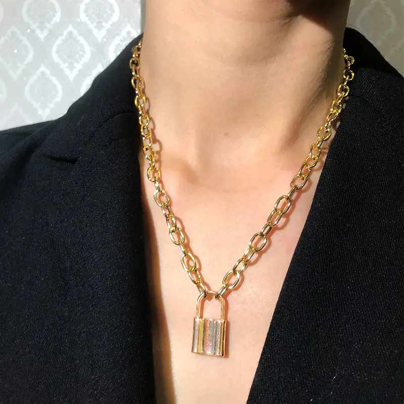 Ожерелье в стиле панк с простой подвеской виде висячего замка для женщин хип хоп