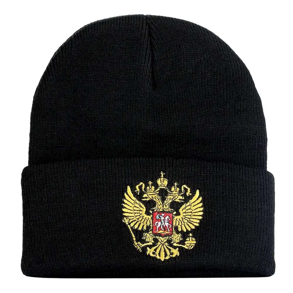 Knit Womens Winter Hats Warm Russian Double Eagle Embroidery Cotton Mens Beanies Cold Skullcap Short Caps Bonnet Girls Boy Hat | Аксессуары