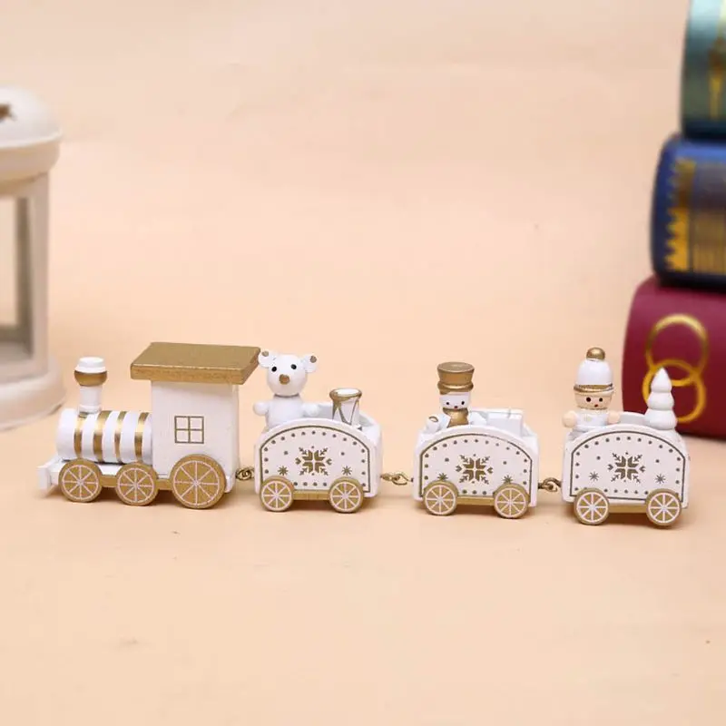 

Painted Wooden Train Christmas Home Decor Snowman Bear Kid Toys Xmas Ornament