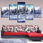 Картины на холсте, декор гостиной, 5 шт., Зимние деревья снежного леса, живопись, HD принты, натуральный плакат, модульная Настенная картина, рамка