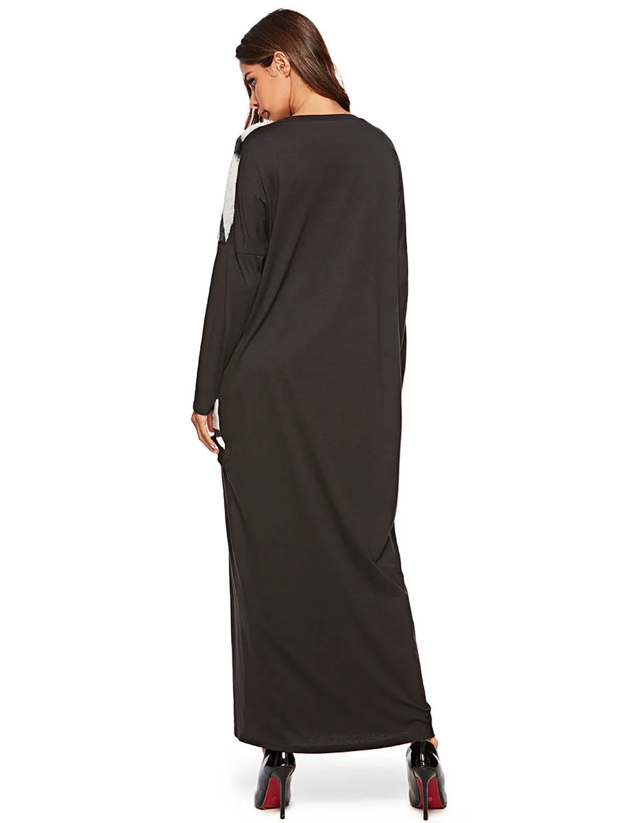 Мусульманское марокканское платье кафтан модное простое черное свободное с