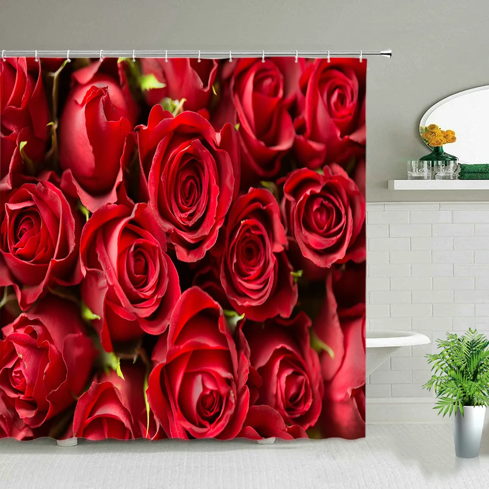 Занавеска для душа с красными цветами розы романтический домашний декор на День