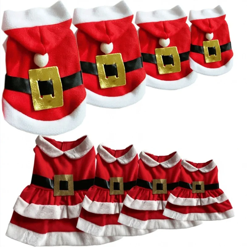 Santa Новогодний для домашних собак одежда зимняя с капюшоном пальто пуховик