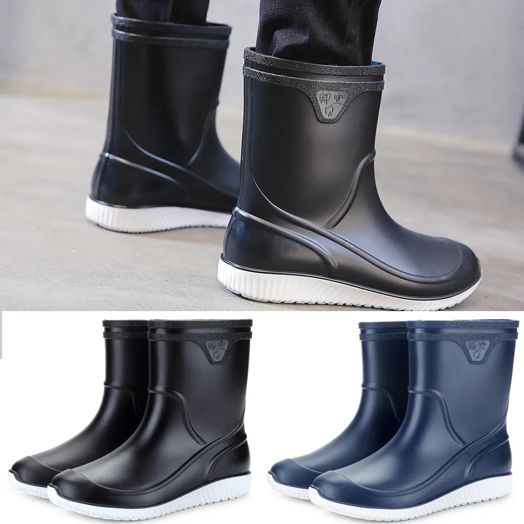 

Men's flat bottom non-slip round head sports waterproof rubber shoes rain boots casual men's shoes in the tube rain boots