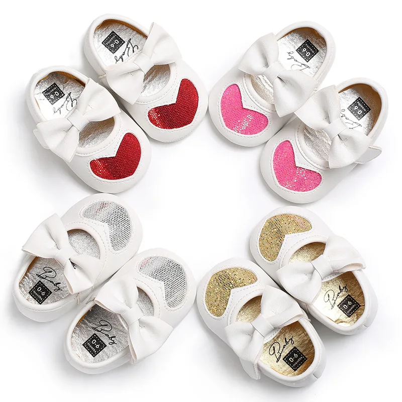 

Children's shoes baby girl sequins heart-shaped bow princess shoes sneakers non-slip soft bottom shoes