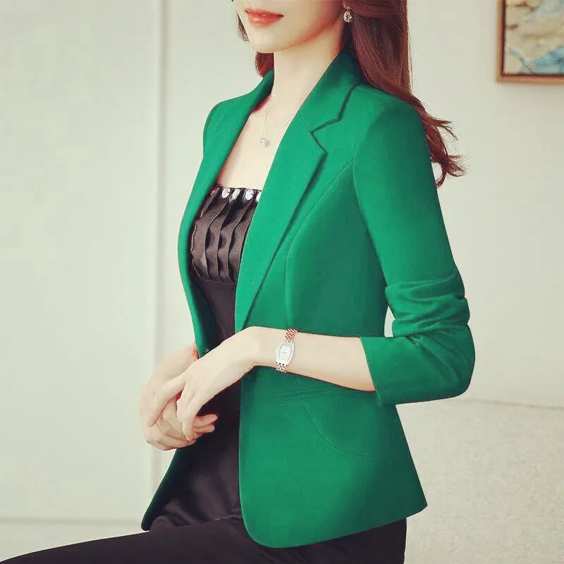 

Fashion Spring Autumn Blazers Jackets Women Long Sleeve One Button Female Blazer Yellow Red White Coat Outerwear Green
