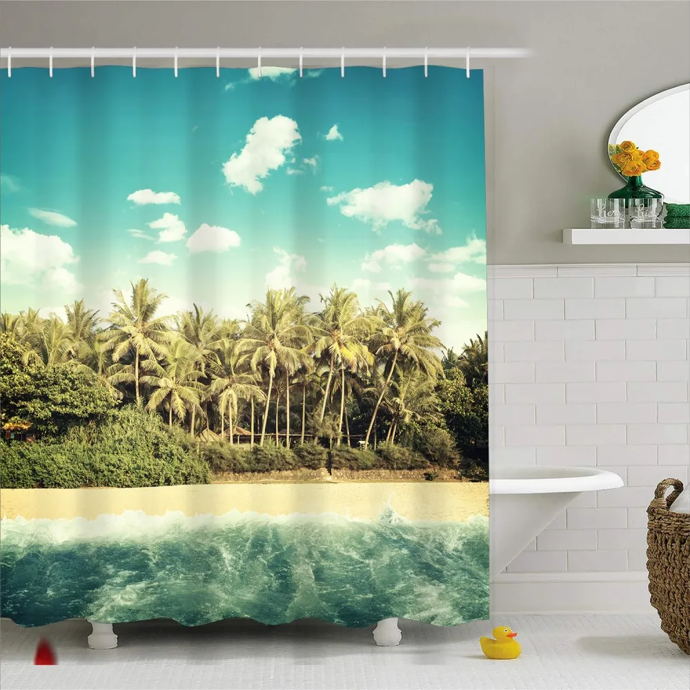 Тропический океан Плам деревья водонепроницаемый дизайн занавески для ванной 100%