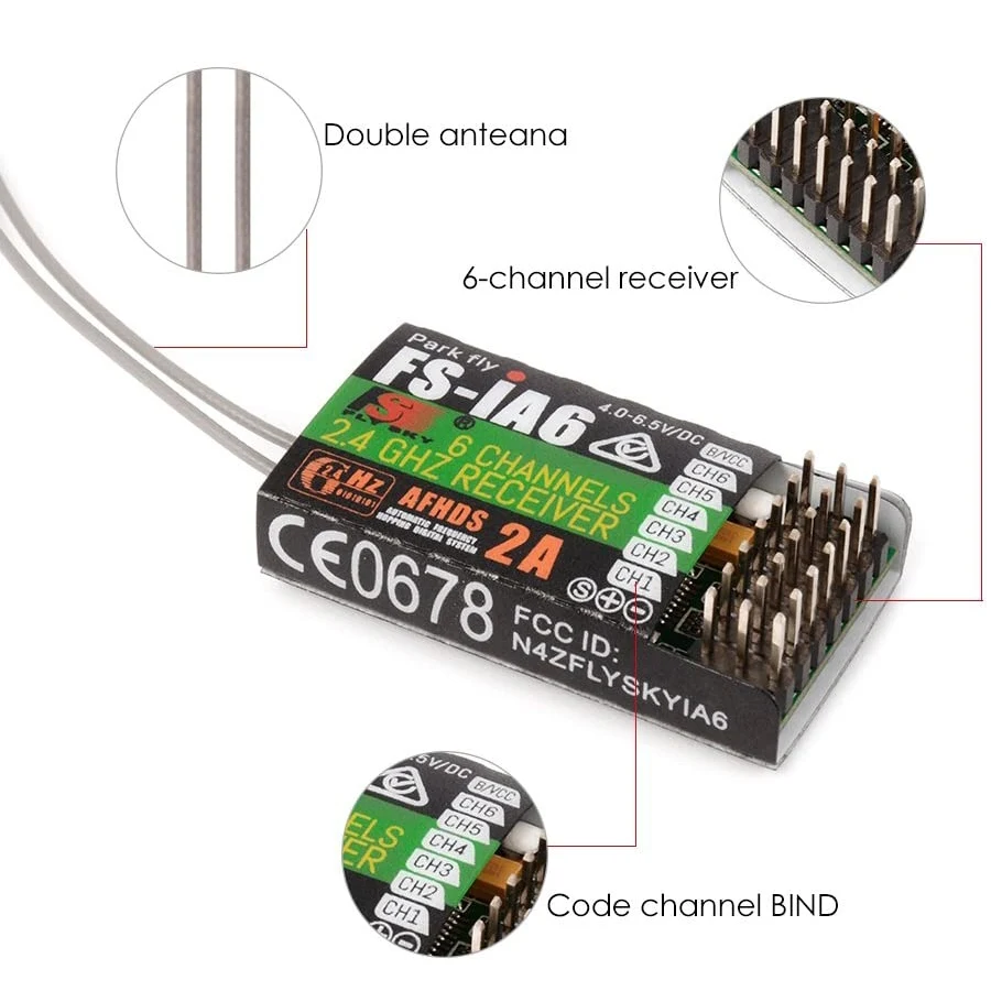 Receptor FlySky FS-iA6 iA6 2,4G 6CH AFHDS para FS-i10, FS-i6, FS i6, transmisor de Control remoto FPV Racer, piezas-2