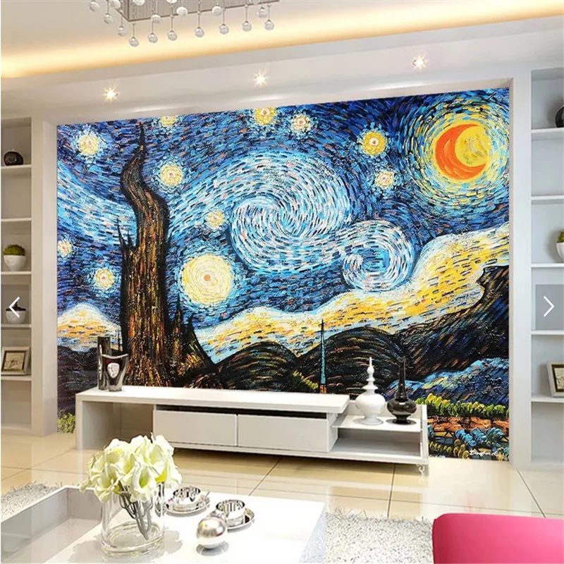 Картина маслом Ван Гога Звездное небо украшение спальни обои ручная роспись 3D