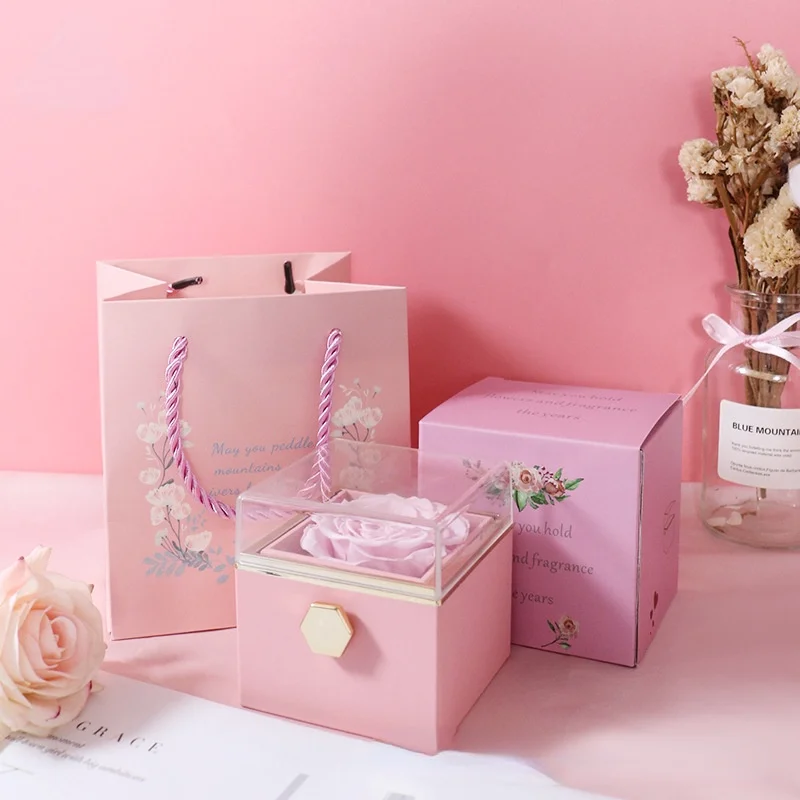 

Valentine's Day Proposal Confession Rotating Jewelry Box Rose Jewelry Box Ring Necklace Box Preserved Flower Gift Box
