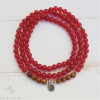 8mm red jade gemstone sandalwood 108 beads mala bracelet chakas hot bless meditation natural monk unisex energy buddhism pray