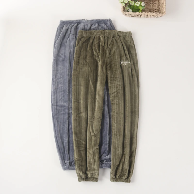 Men's and women's high-waisted flannel coral fleece close-up home pajamas trousers pants autumn and winter