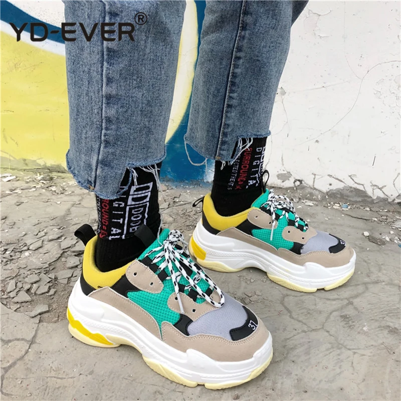 2018 осенние женские массивные кроссовки в винтажном стиле модная дышащая