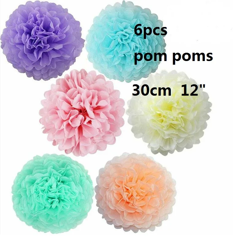 6pcs pom 30cm Вечерние гирлянды в виде единорога, Пастельная Радужная гирлянда, набор для самостоятельной сборки тканевых кисточек с 15 кисточками для 7 футов CH1105, пастельные бумажные соломинки, конфетти - Цвет: 6pcs pom 30cm