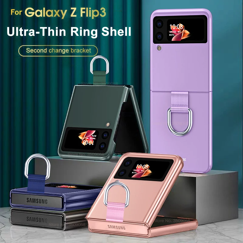 

Твердый Матовый ультратонкий чехол для телефона Samsung Galaxy Z Flip3 5G Flip 3, жесткий пластиковый защитный чехол Sumsung ZFlip3 с кольцом-подставкой