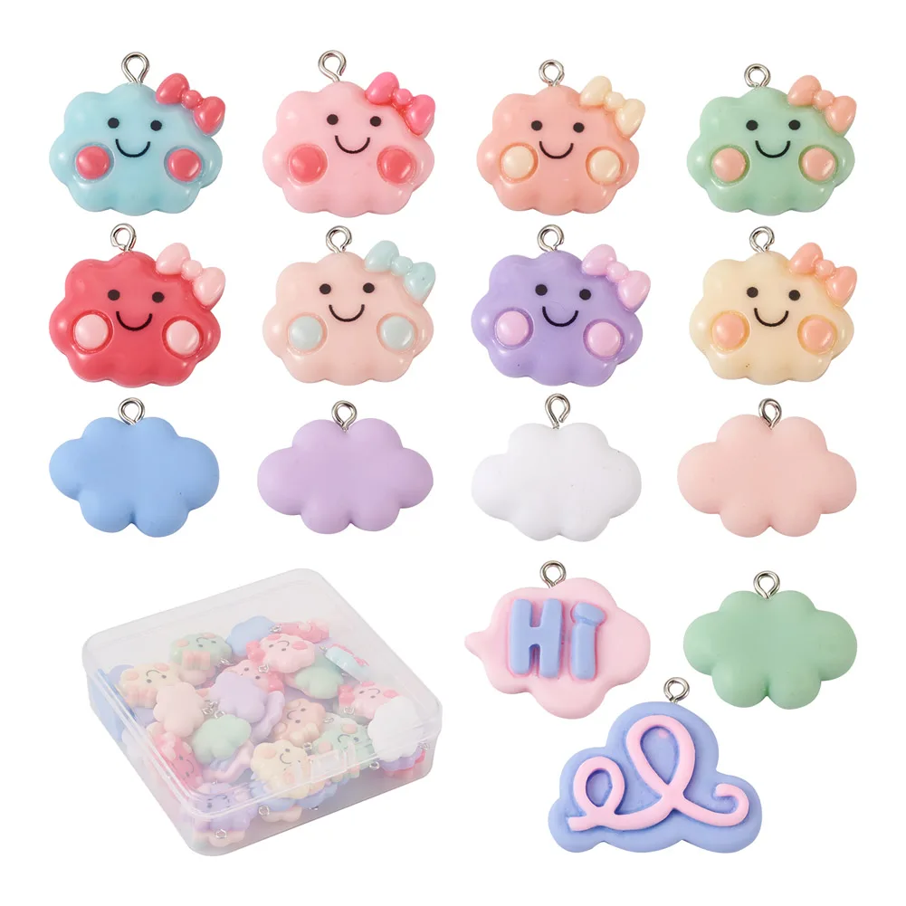 

60Pcs/box Cute Smile Clouds Resin Charms Pendants DIY Girls Earrings Necklace Keychain Handmade Jewelry Making Findings