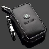 leather car keychain wallet bag case cover for skoda fabia 1 2 octavia a7 rs superb rapid yeti karoq vision protector shell