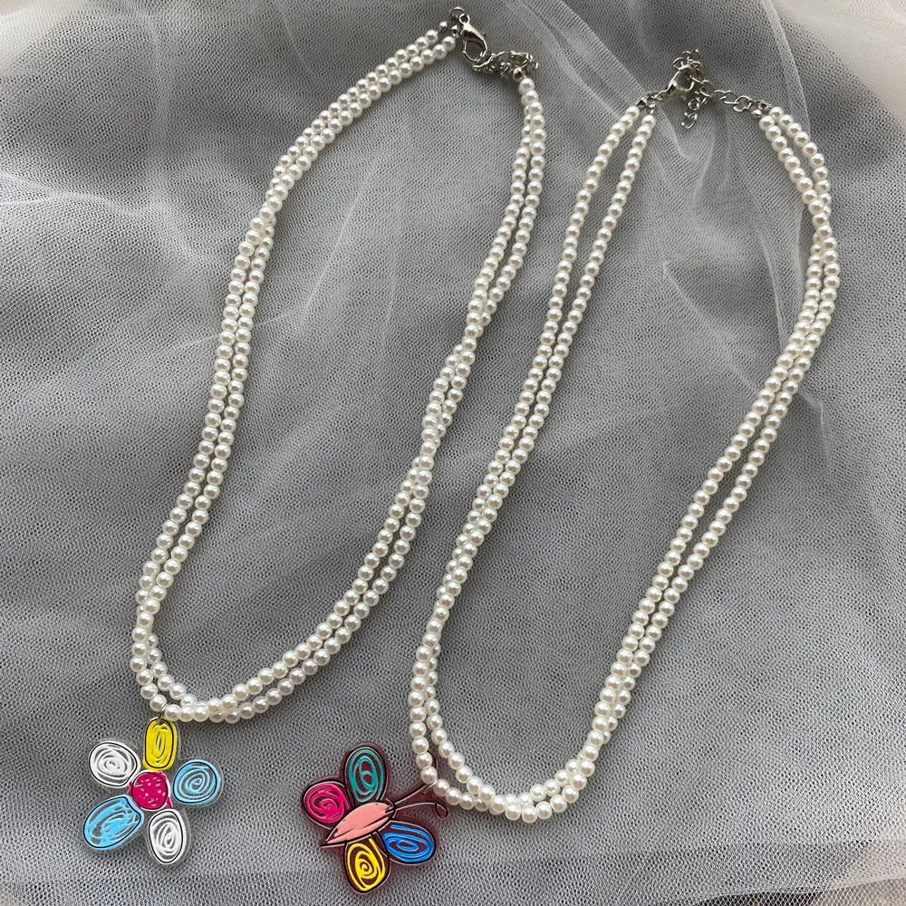 

Colorful Resin Acrylic Soft Pottery Flowers Freshwater Pearl Necklace For Women Girl Tai Chi Smiley Daily Party Jewelry 2021 NEW