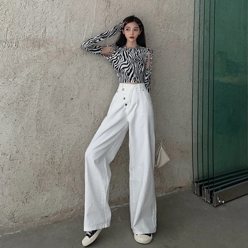 Новинка 2021 тонкая и короткая индивидуальная Футболка с принтом зебры открытыми