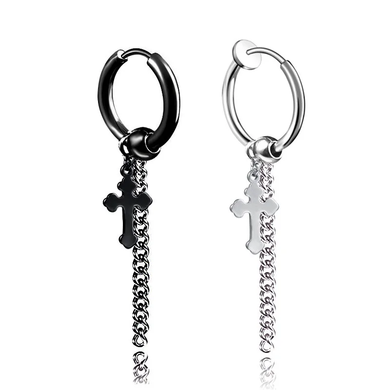 

HMES 1Pcs Punk Cross Pendant Earrings Men'S And Women'S Black Simple Earrings Non Perforated Earrings Party Jewelry Accessories